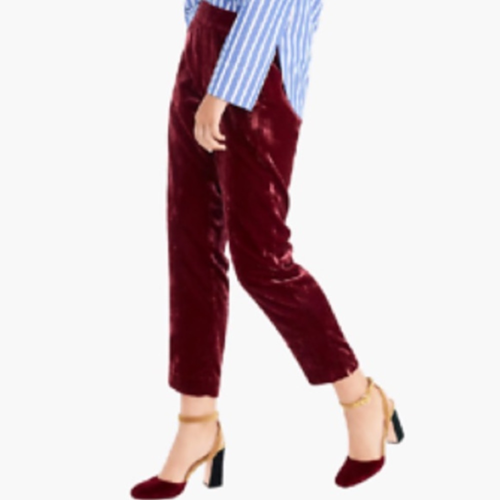 Jcrew Burgundy Red Velvet Pull-On Crop Pants